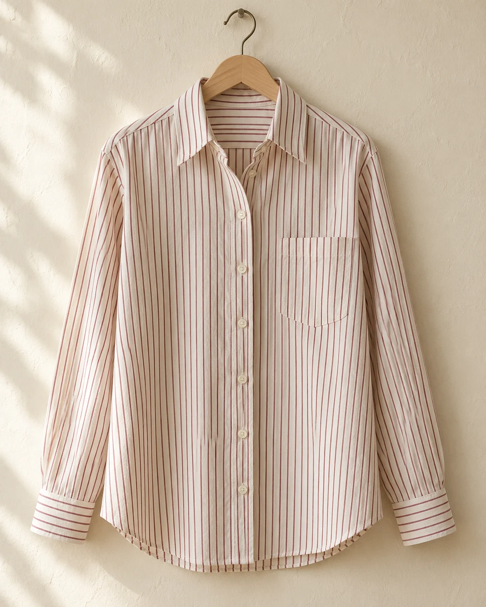 Chemise ivoire à fines rayures rouges, visuel d’inspiration généré